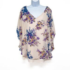 2/$30 Floral Print Pattern Flowy Draped Plus Blouse Top Semi Sheer Shirt 22W 24W